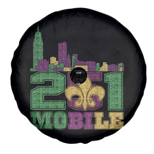 Funny Mardi Gras Mobile Alabama 251 Spare Tire Cover Skyline Area Code Glitter Print TS11 Print Your Wear
