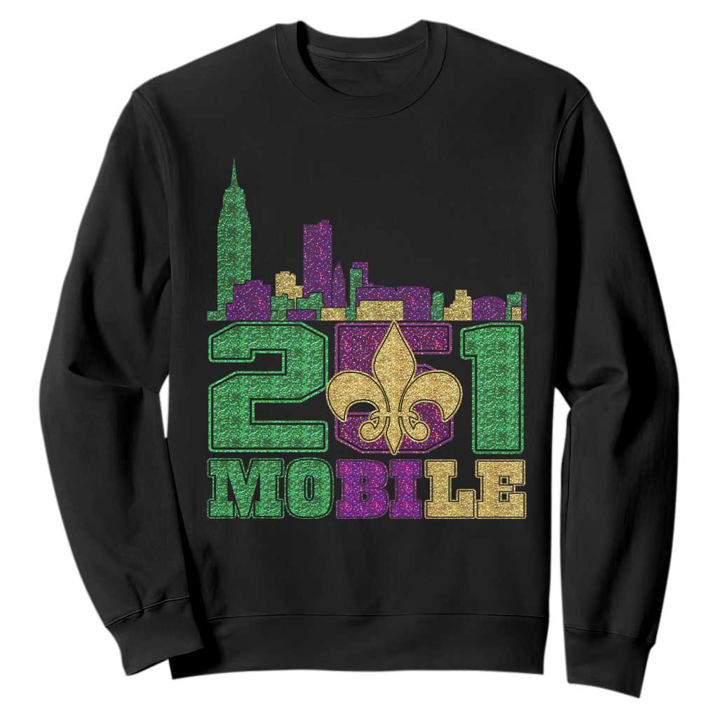 Funny Mardi Gras Mobile Alabama 251 Sweatshirt Skyline Area Code Glitter Print TS11 Black Print Your Wear