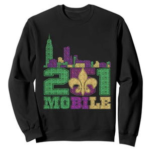 Funny Mardi Gras Mobile Alabama 251 Sweatshirt Skyline Area Code Glitter Print TS11 Black Print Your Wear