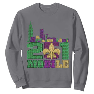 Funny Mardi Gras Mobile Alabama 251 Sweatshirt Skyline Area Code Glitter Print TS11 Charcoal Print Your Wear