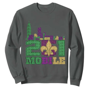 Funny Mardi Gras Mobile Alabama 251 Sweatshirt Skyline Area Code Glitter Print TS11 Dark Heather Print Your Wear