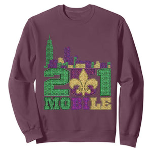 Funny Mardi Gras Mobile Alabama 251 Sweatshirt Skyline Area Code Glitter Print TS11 Maroon Print Your Wear