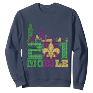 Funny Mardi Gras Mobile Alabama 251 Sweatshirt Skyline Area Code Glitter Print TS11 Navy Print Your Wear