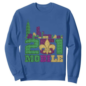 Funny Mardi Gras Mobile Alabama 251 Sweatshirt Skyline Area Code Glitter Print TS11 Royal Blue Print Your Wear