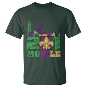 Funny Mardi Gras Mobile Alabama 251 T Shirt Skyline Area Code Glitter Print TS11 Dark Forest Green Print Your Wear