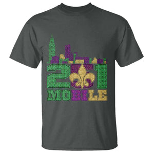 Funny Mardi Gras Mobile Alabama 251 T Shirt Skyline Area Code Glitter Print TS11 Dark Heather Print Your Wear