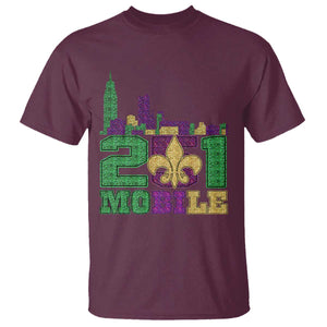 Funny Mardi Gras Mobile Alabama 251 T Shirt Skyline Area Code Glitter Print TS11 Maroon Print Your Wear