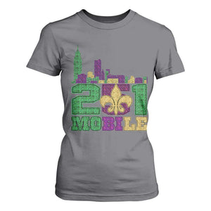 Funny Mardi Gras Mobile Alabama 251 T Shirt For Women Skyline Area Code Glitter Print TS11 Charcoal Print Your Wear
