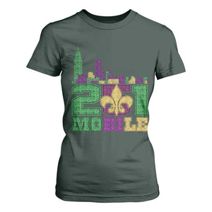 Funny Mardi Gras Mobile Alabama 251 T Shirt For Women Skyline Area Code Glitter Print TS11 Dark Forest Green Print Your Wear