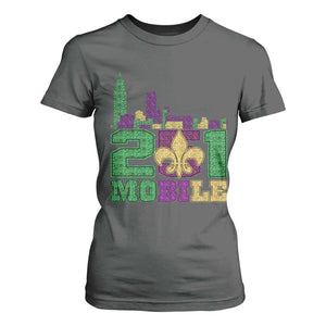 Funny Mardi Gras Mobile Alabama 251 T Shirt For Women Skyline Area Code Glitter Print TS11 Dark Heather Print Your Wear