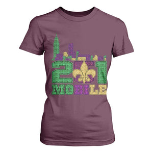 Funny Mardi Gras Mobile Alabama 251 T Shirt For Women Skyline Area Code Glitter Print TS11 Maroon Print Your Wear