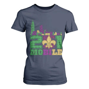 Funny Mardi Gras Mobile Alabama 251 T Shirt For Women Skyline Area Code Glitter Print TS11 Navy Print Your Wear