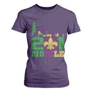 Funny Mardi Gras Mobile Alabama 251 T Shirt For Women Skyline Area Code Glitter Print TS11 Purple Print Your Wear