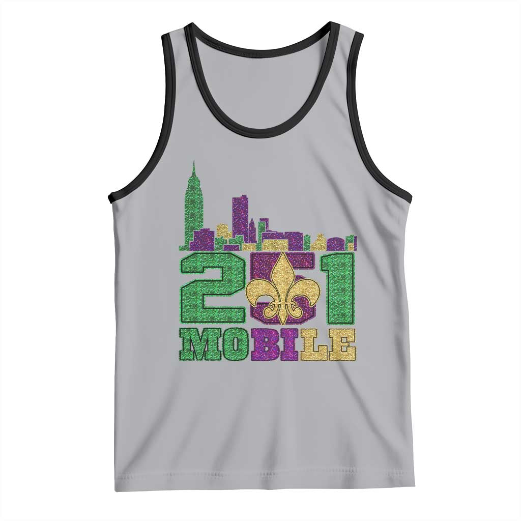 Funny Mardi Gras Mobile Alabama 251 Tank Top Skyline Area Code Glitter Print TS11 Athletic Heather Black Print Your Wear