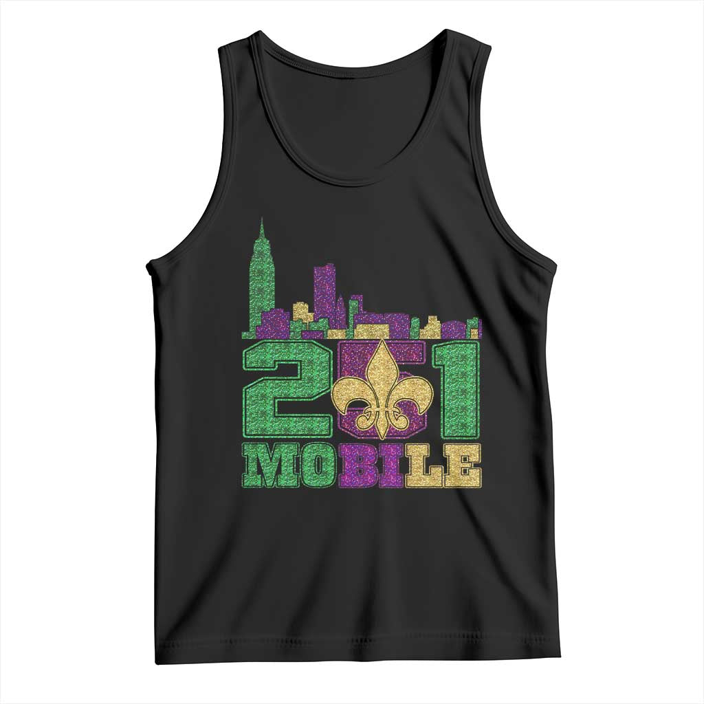 Funny Mardi Gras Mobile Alabama 251 Tank Top Skyline Area Code Glitter Print TS11 Black Print Your Wear