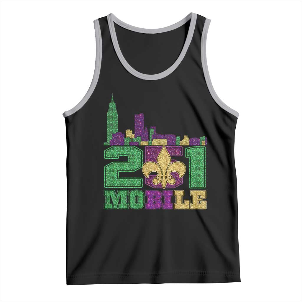 Funny Mardi Gras Mobile Alabama 251 Tank Top Skyline Area Code Glitter Print TS11 Black Athletic Heather Print Your Wear