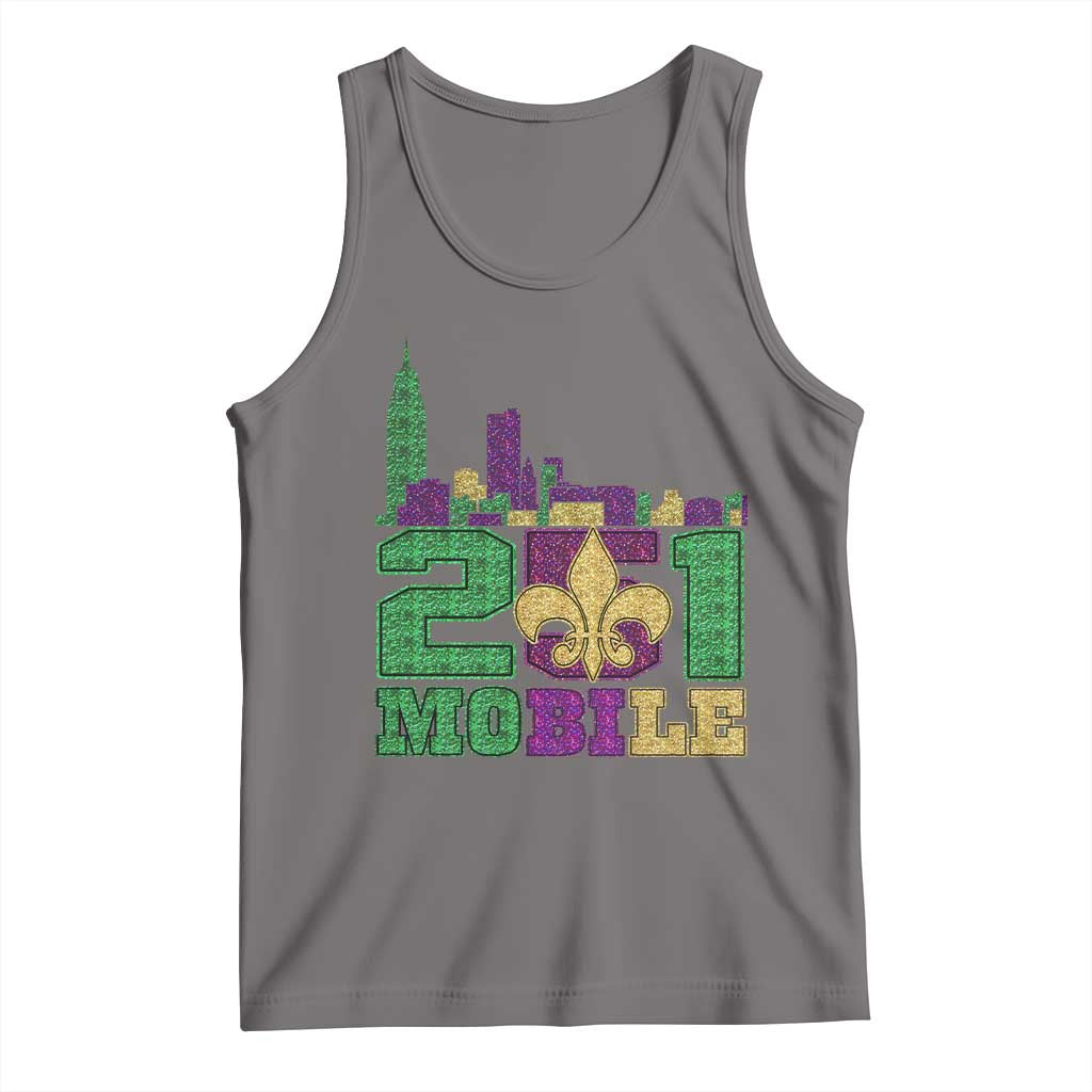 Funny Mardi Gras Mobile Alabama 251 Tank Top Skyline Area Code Glitter Print TS11 Deep Heather Print Your Wear