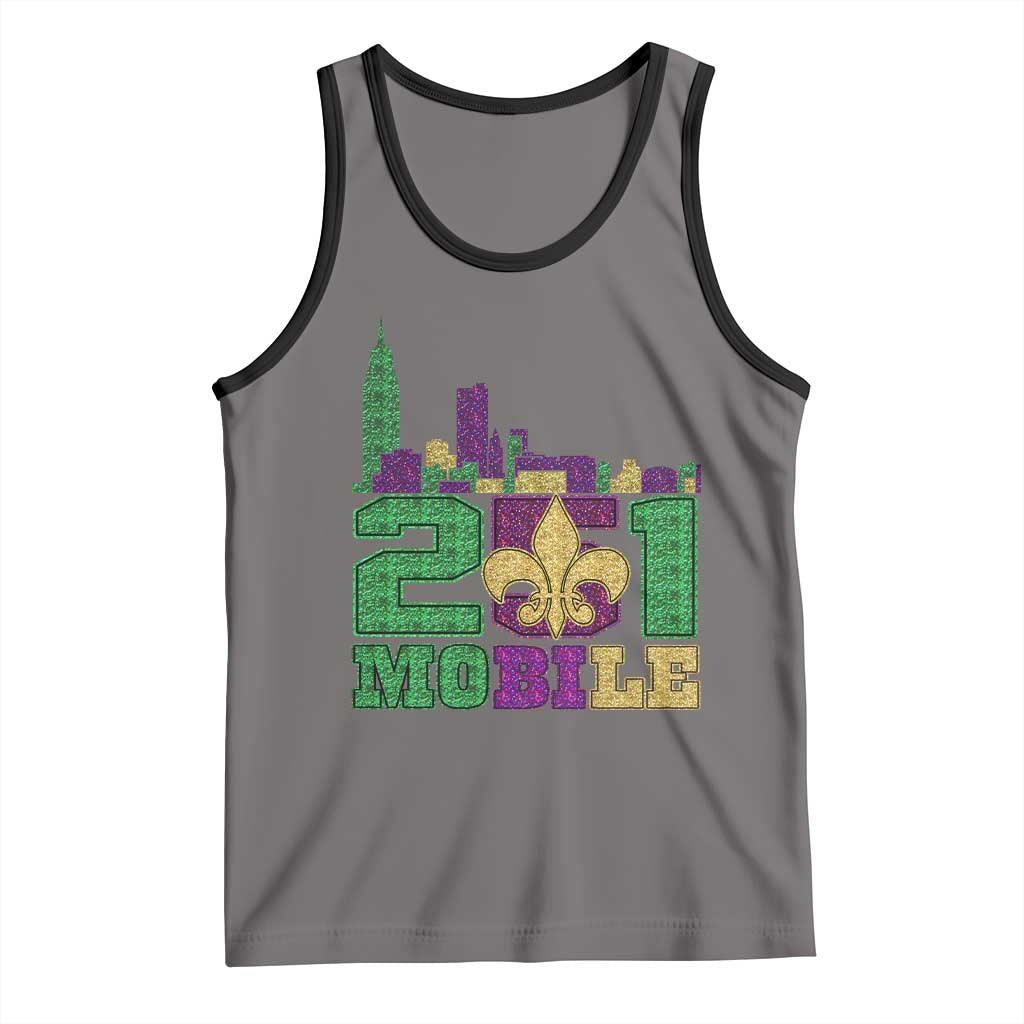 Funny Mardi Gras Mobile Alabama 251 Tank Top Skyline Area Code Glitter Print TS11 Deep Heather Black Print Your Wear