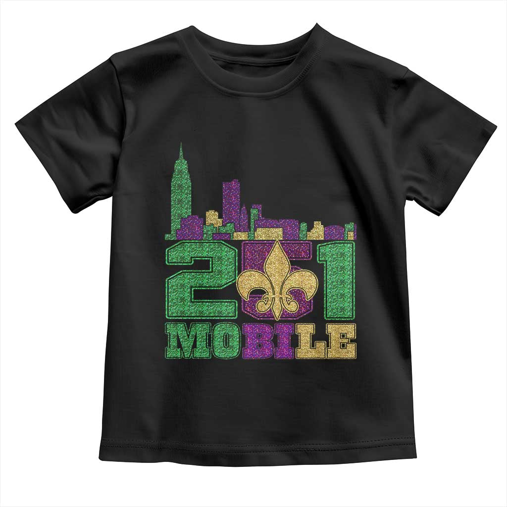 Funny Mardi Gras Mobile Alabama 251 Toddler T Shirt Skyline Area Code Glitter Print TS11 Black Print Your Wear