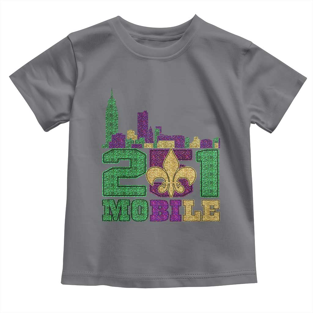 Funny Mardi Gras Mobile Alabama 251 Toddler T Shirt Skyline Area Code Glitter Print TS11 Charcoal Print Your Wear