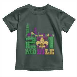 Funny Mardi Gras Mobile Alabama 251 Toddler T Shirt Skyline Area Code Glitter Print TS11 Dark Forest Green Print Your Wear