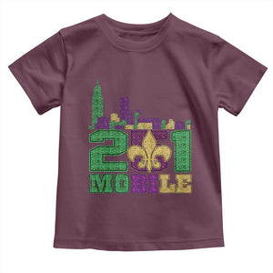 Funny Mardi Gras Mobile Alabama 251 Toddler T Shirt Skyline Area Code Glitter Print TS11 Maroon Print Your Wear