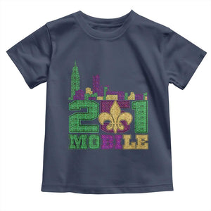 Funny Mardi Gras Mobile Alabama 251 Toddler T Shirt Skyline Area Code Glitter Print TS11 Navy Print Your Wear