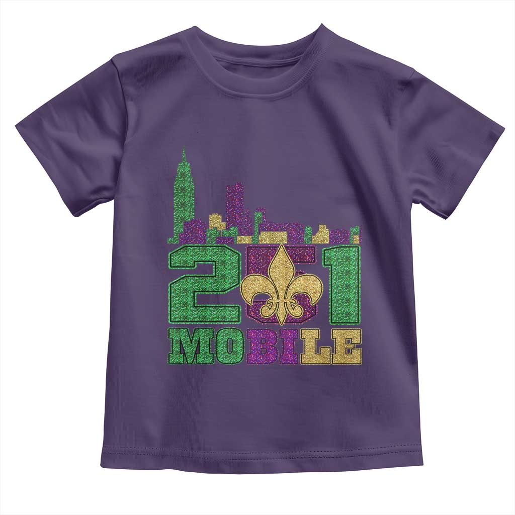 Funny Mardi Gras Mobile Alabama 251 Toddler T Shirt Skyline Area Code Glitter Print TS11 Purple Print Your Wear