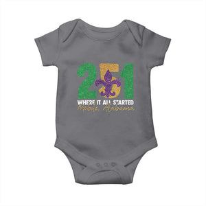 Funny Mardi Gras Mobile Alabama 251 Baby Onesie Where It All Started Area Code Glitter Print TS11 Charcoal Print Your Wear