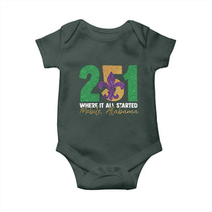 Funny Mardi Gras Mobile Alabama 251 Baby Onesie Where It All Started Area Code Glitter Print TS11 Print Your Wear