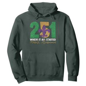 Funny Mardi Gras Mobile Alabama 251 Hoodie Where It All Started Area Code Glitter Print TS11 Dark Forest Green Print Your Wear
