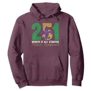 Funny Mardi Gras Mobile Alabama 251 Hoodie Where It All Started Area Code Glitter Print TS11 Maroon Print Your Wear