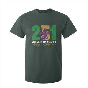 Funny Mardi Gras Mobile Alabama 251 T Shirt For Kid Where It All Started Area Code Glitter Print TS11 Dark Forest Green Print Your Wear