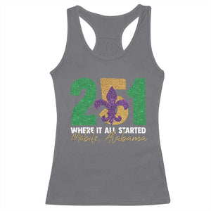 Funny Mardi Gras Mobile Alabama 251 Racerback Tank Top Where It All Started Area Code Glitter Print TS11 Charcoal Print Your Wear