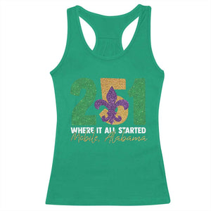 Funny Mardi Gras Mobile Alabama 251 Racerback Tank Top Where It All Started Area Code Glitter Print TS11 Irish Green Print Your Wear