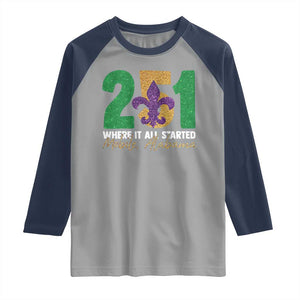Funny Mardi Gras Mobile Alabama 251 Raglan Shirt Where It All Started Area Code Glitter Print TS11 Sport Gray Navy Print Your Wear