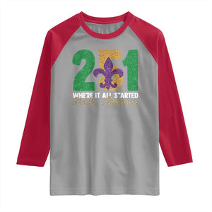 Funny Mardi Gras Mobile Alabama 251 Raglan Shirt Where It All Started Area Code Glitter Print TS11 Sport Gray Red Print Your Wear