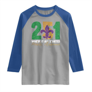 Funny Mardi Gras Mobile Alabama 251 Raglan Shirt Where It All Started Area Code Glitter Print TS11 Sport Gray Royal Print Your Wear