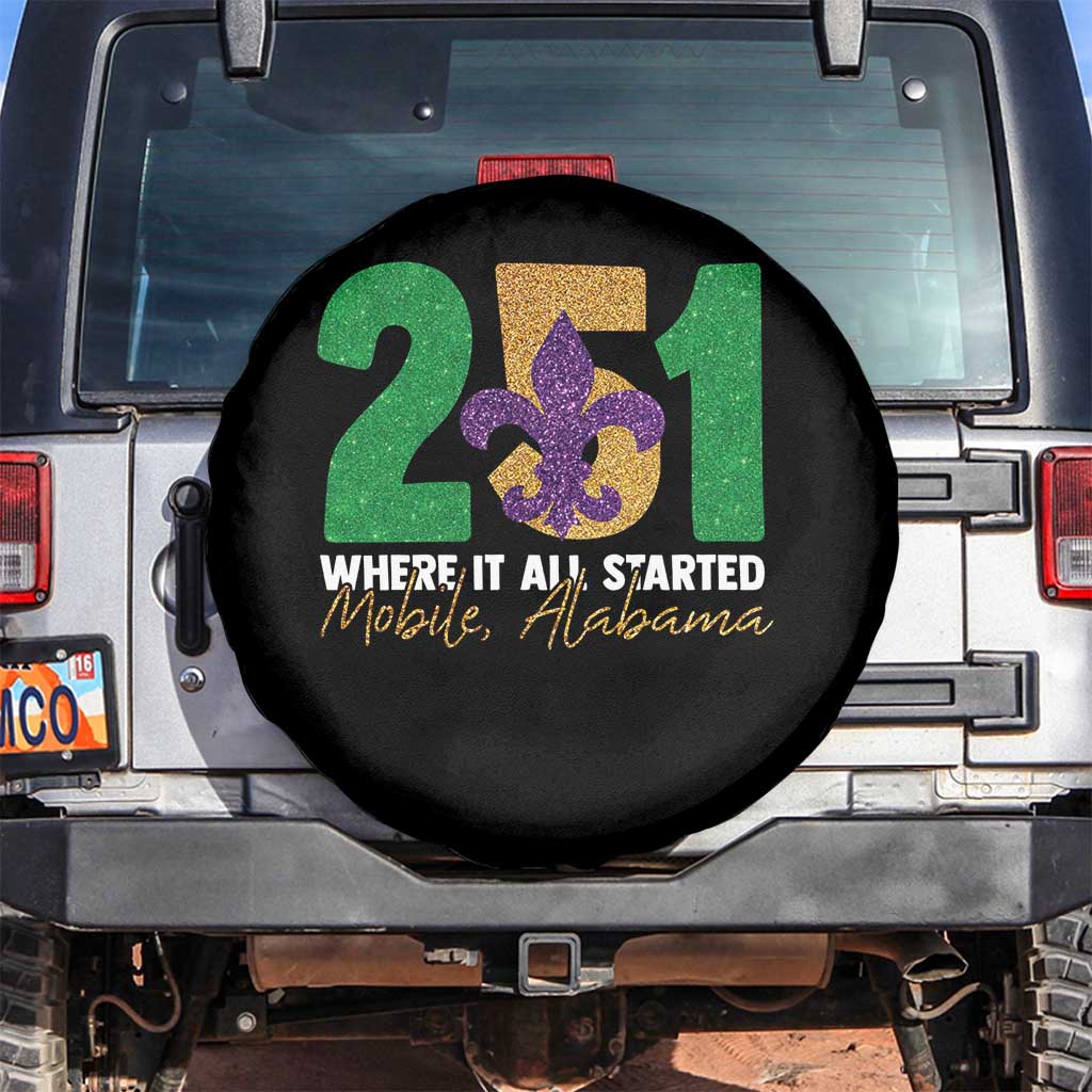 Funny Mardi Gras Mobile Alabama 251 Spare Tire Cover Where It All Started Area Code Glitter Print TS11 No hole Black Print Your Wear
