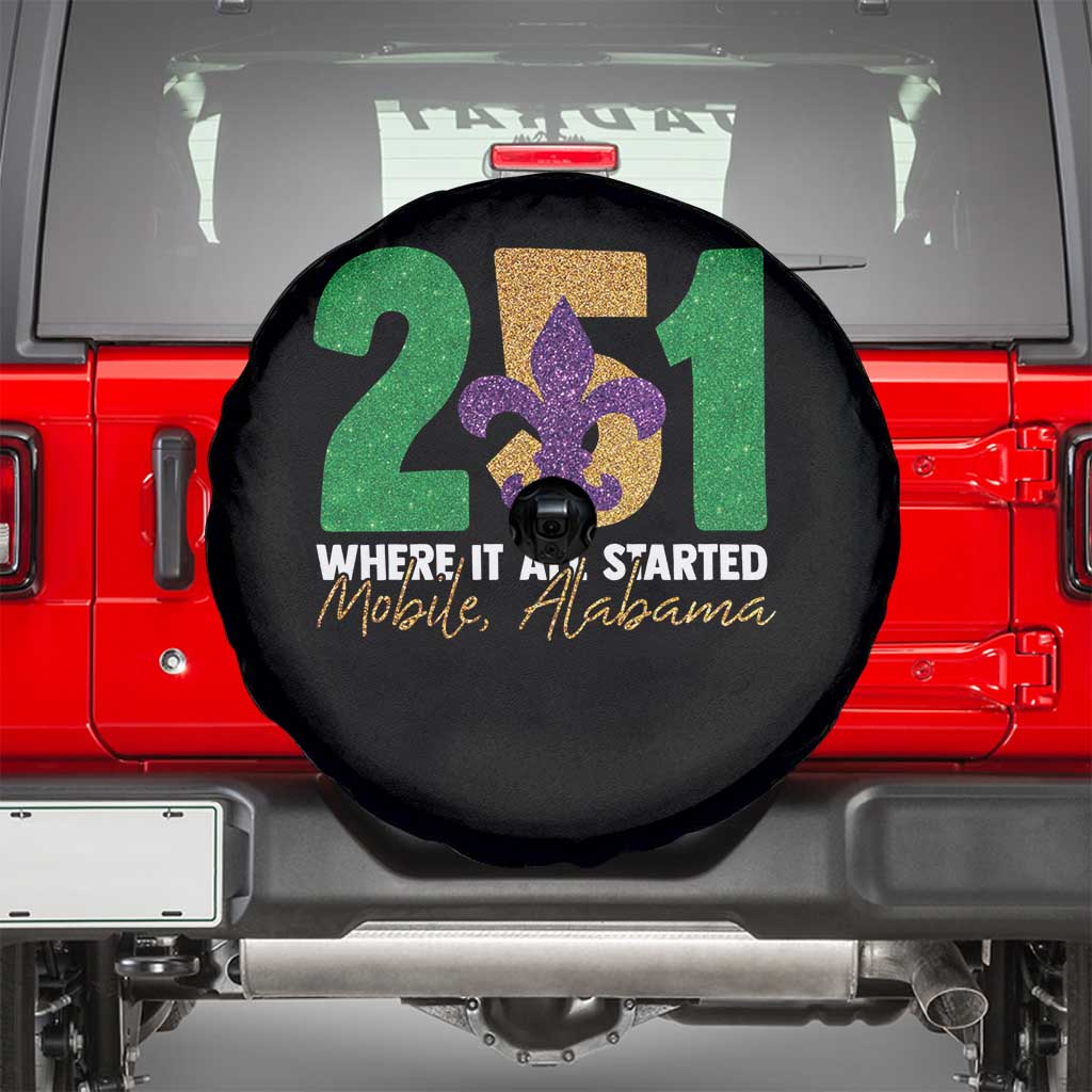Funny Mardi Gras Mobile Alabama 251 Spare Tire Cover Where It All Started Area Code Glitter Print TS11 Black Print Your Wear