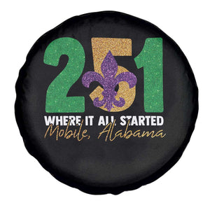 Funny Mardi Gras Mobile Alabama 251 Spare Tire Cover Where It All Started Area Code Glitter Print TS11 Print Your Wear