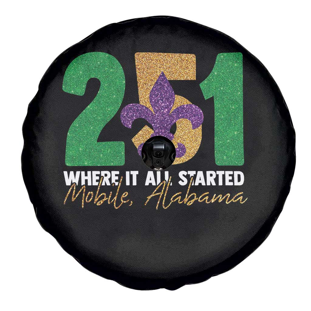 Funny Mardi Gras Mobile Alabama 251 Spare Tire Cover Where It All Started Area Code Glitter Print TS11 Print Your Wear