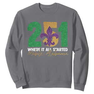 Funny Mardi Gras Mobile Alabama 251 Sweatshirt Where It All Started Area Code Glitter Print TS11 Charcoal Print Your Wear