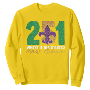 Funny Mardi Gras Mobile Alabama 251 Sweatshirt Where It All Started Area Code Glitter Print TS11 Daisy Print Your Wear