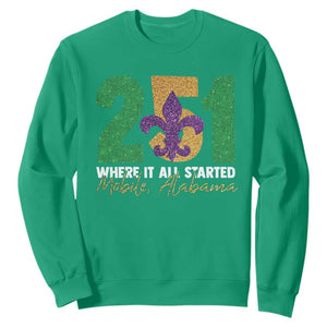 Funny Mardi Gras Mobile Alabama 251 Sweatshirt Where It All Started Area Code Glitter Print TS11 Irish Green Print Your Wear