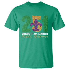 Funny Mardi Gras Mobile Alabama 251 T Shirt Where It All Started Area Code Glitter Print TS11 Irish Green Print Your Wear