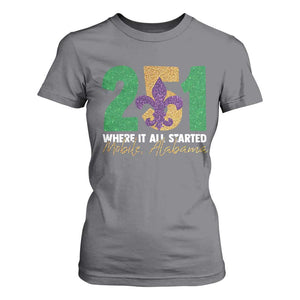 Funny Mardi Gras Mobile Alabama 251 T Shirt For Women Where It All Started Area Code Glitter Print TS11 Charcoal Print Your Wear