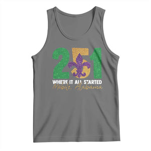 Funny Mardi Gras Mobile Alabama 251 Tank Top Where It All Started Area Code Glitter Print TS11 Black Heather Print Your Wear