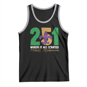 Funny Mardi Gras Mobile Alabama 251 Tank Top Where It All Started Area Code Glitter Print TS11 Black Athletic Heather Print Your Wear