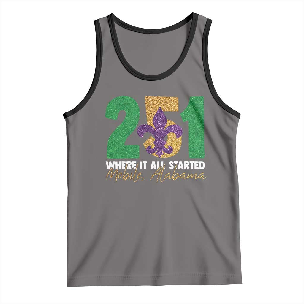Funny Mardi Gras Mobile Alabama 251 Tank Top Where It All Started Area Code Glitter Print TS11 Deep Heather Black Print Your Wear